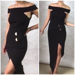 STYLESTALKER OFF SHOULDER ASYMMETRIC MIDI DRESS h688,690